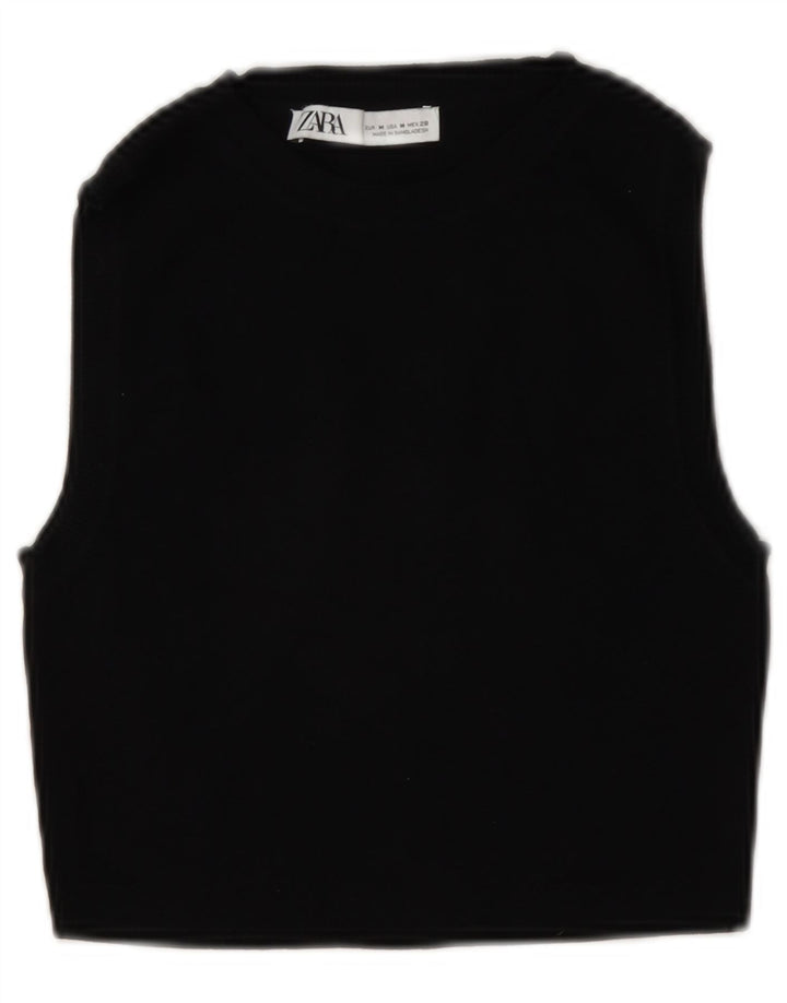 Zara Damen Crop Vest Top UK 12 Mittelschwarze Viskose