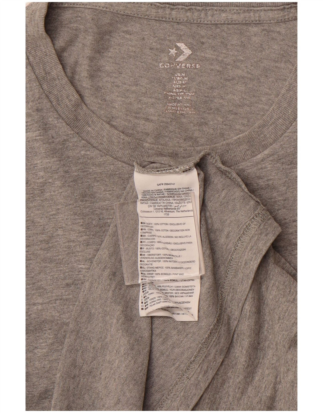 CONVERSE Grafisches T-Shirt-Oberteil für Herren aus mittelgrau gefleckter Baumwolle