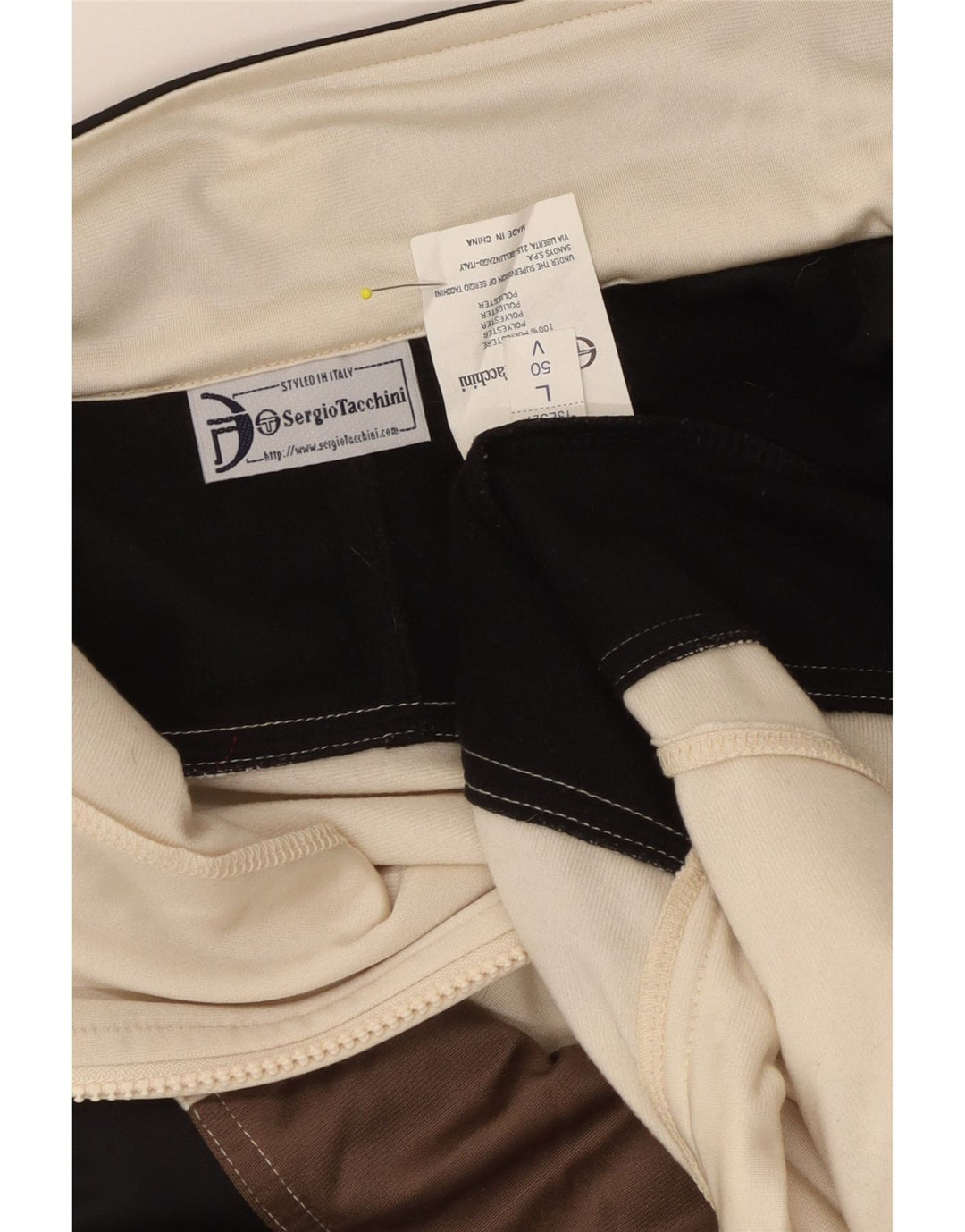 Sergio Tacchini Herren-Trainingsanzug-Oberteil, Jacke, groß, weißes Farbblock-Polyester