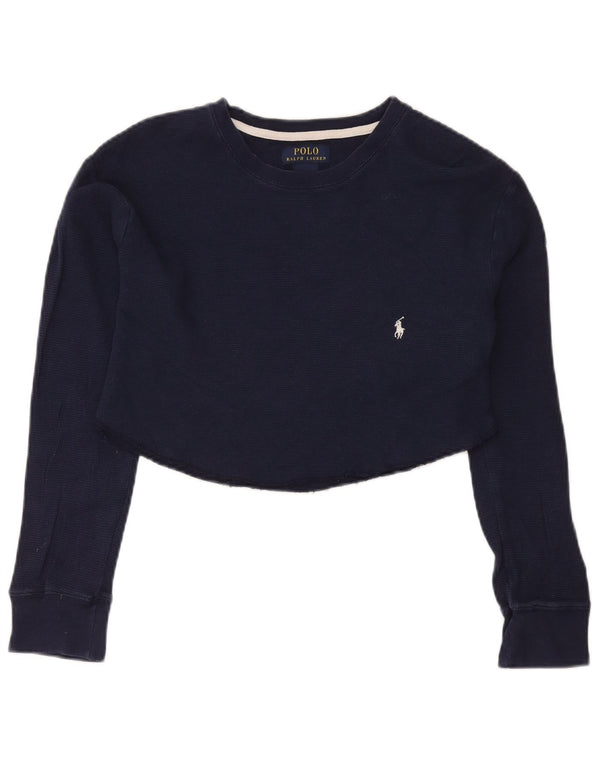 Polo Ralph Lauren Damen Crop Top Langarm UK 18 XL Marineblau Baumwolle