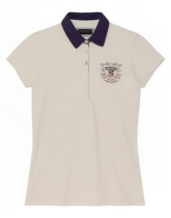 Napapijri Damen Geographic Poloshirt UK 12 Mittelweiß Farbblock