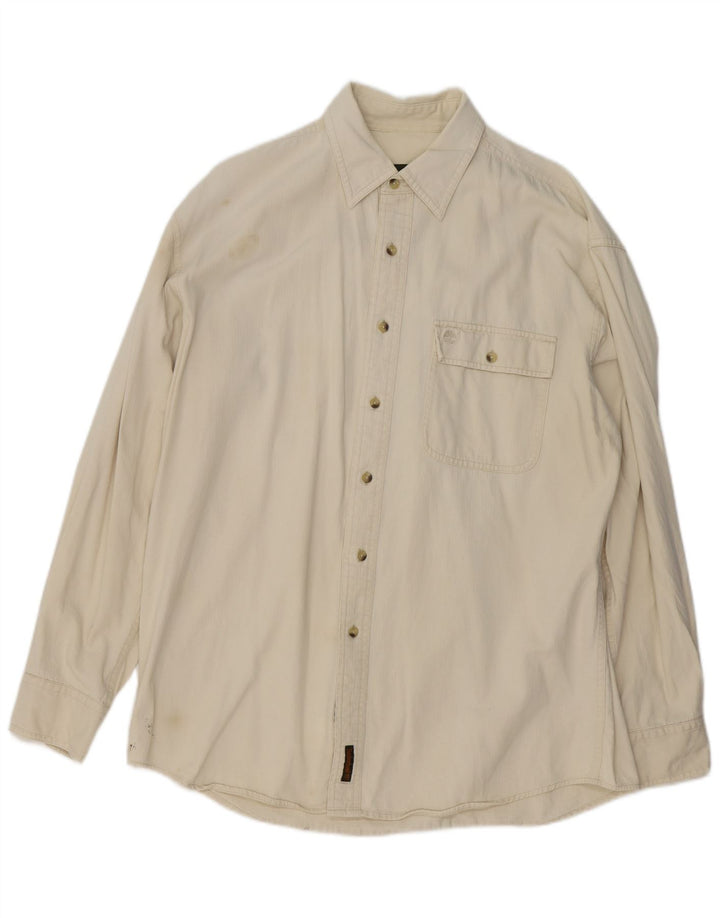 TIMBERLAND Mens Shirt Medium Off White Cotton