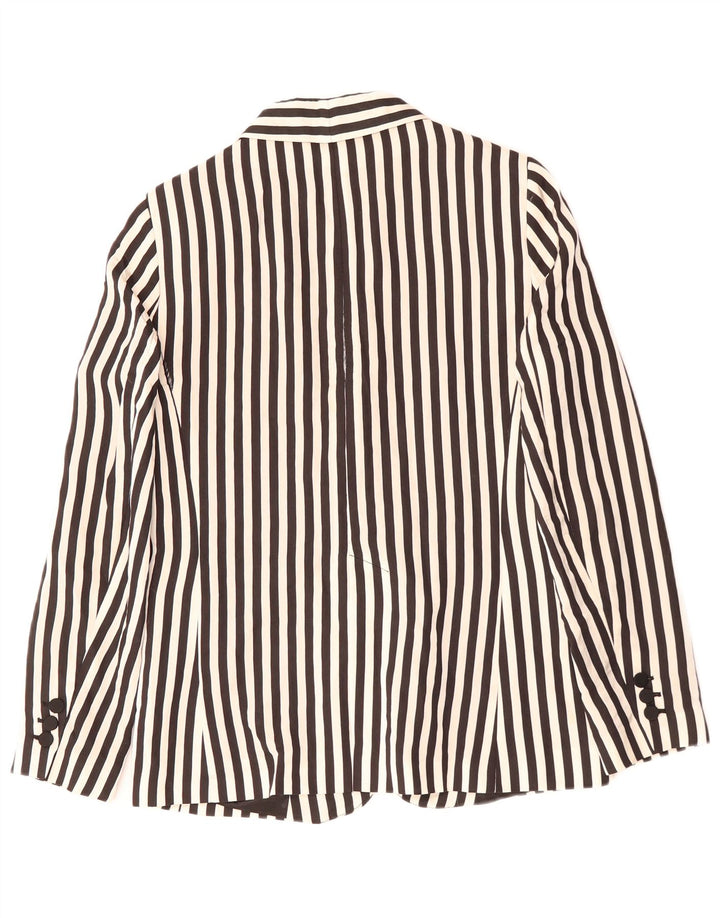 ZARA Damen 1-Knopf-Blazerjacke UK 12 Mittelschwarzes Nadelstreifen-Polyester