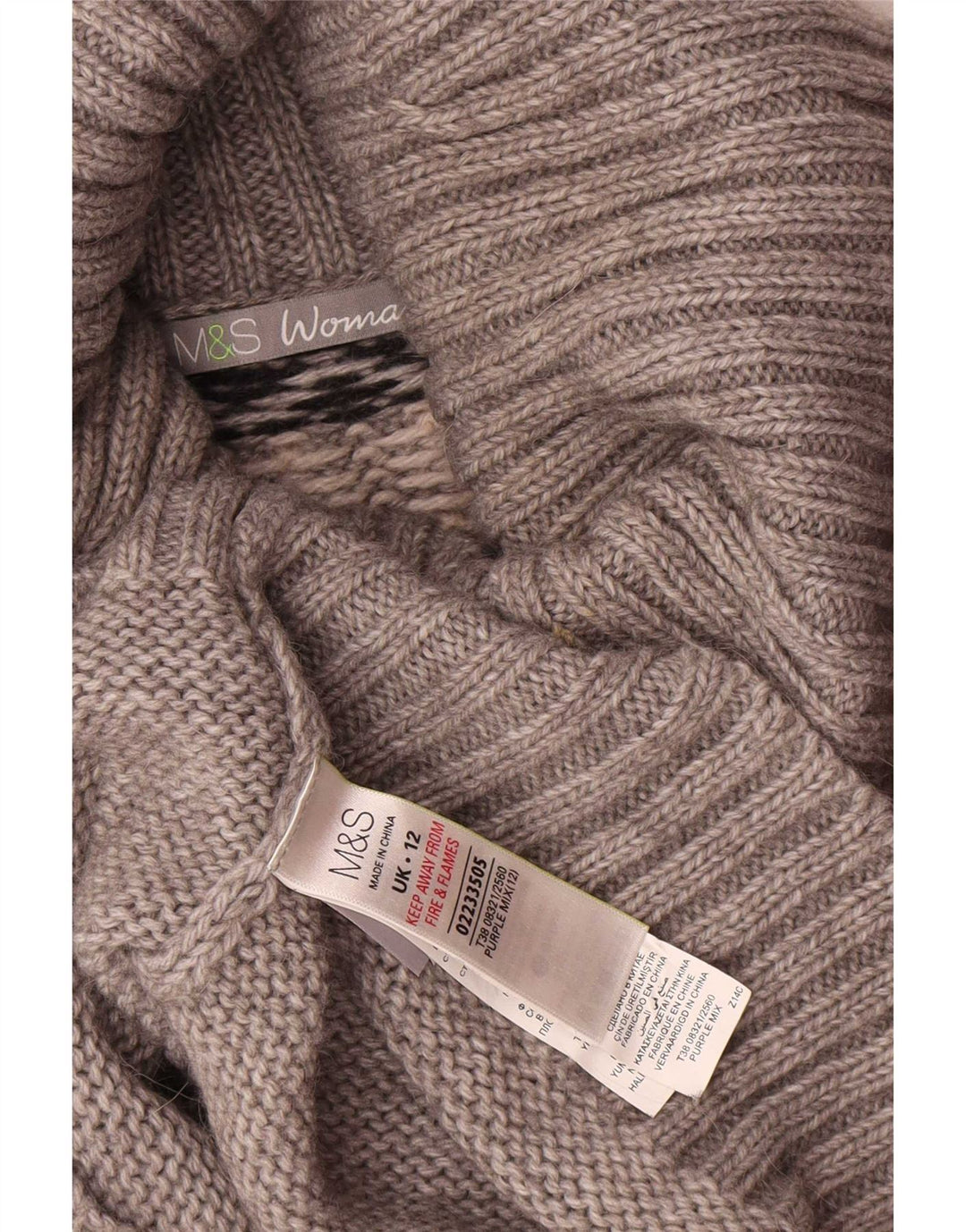 Marks & Spencer Rollkragenpullover für Damen, UK 12, Mittelgrau, Fair Isle