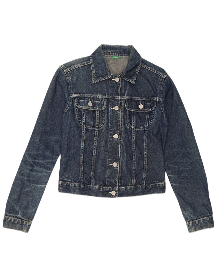 Benetton Womens Crop Denim Jacke UK 10 Small Blaue Baumwolle