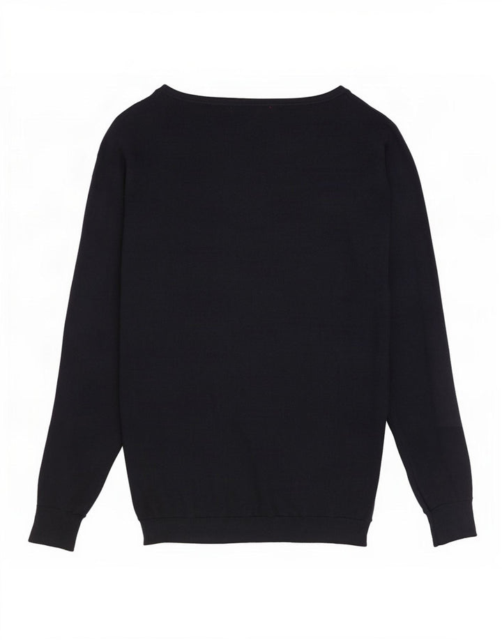Guess Damen-Pullover mit grafischem U-Boot-Ausschnitt, Gr. 14, mittleres Marineblau