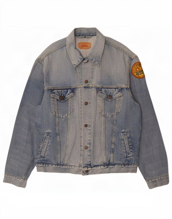Levi's Herren-Jeansjacke mit Säurewaschung und Grafik, UK 42, XL, blaue Baumwolle