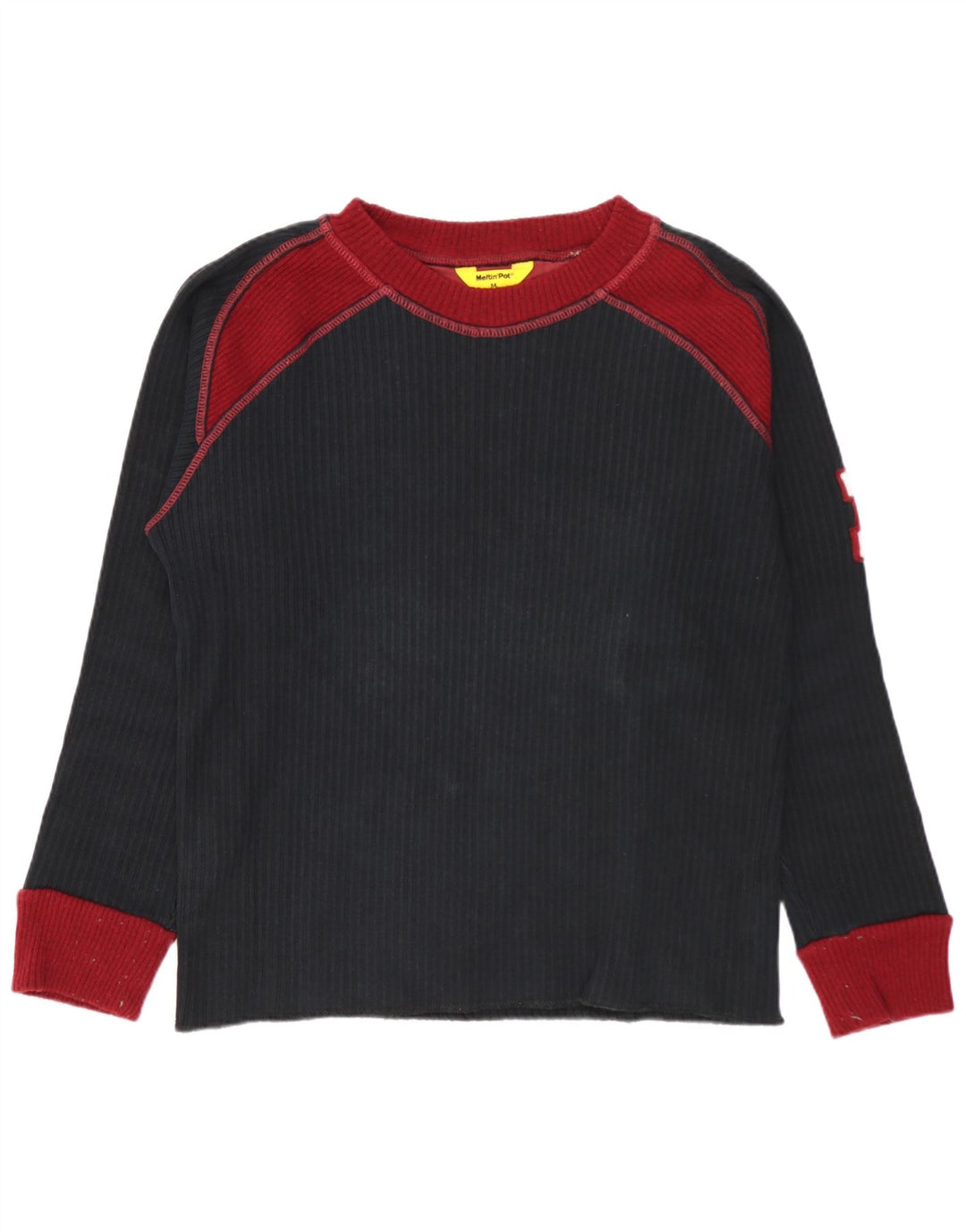 Meltin' Pot Herren-Oberteil, langärmelig, Mittelschwarz, Colourblock-Baumwolle