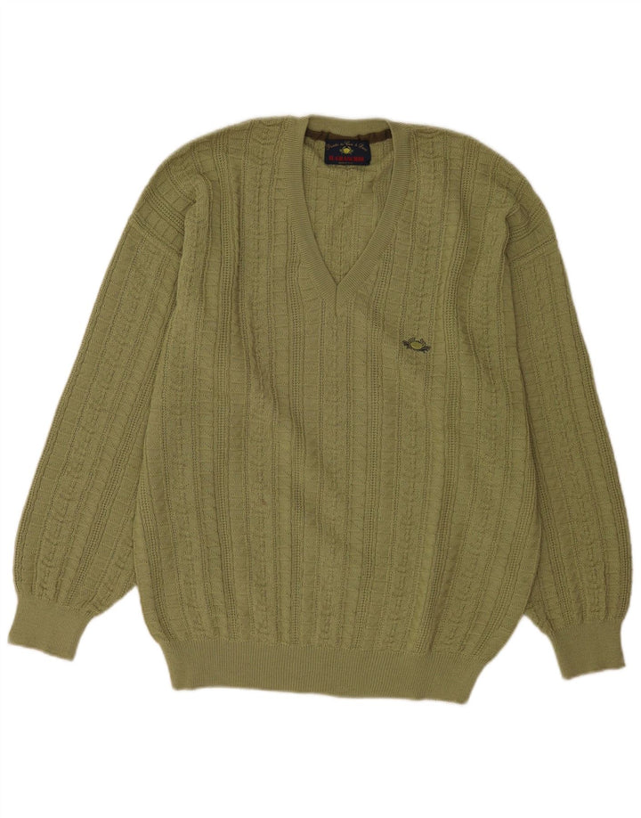 Il Granchio Herren-Pullover mit V-Ausschnitt, große grüne Wolle
