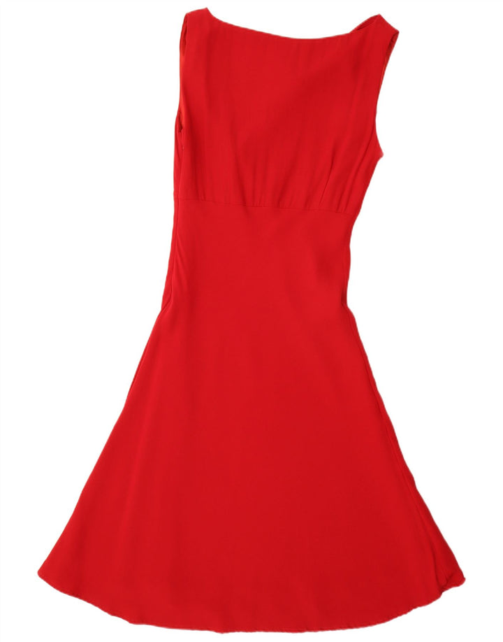 Monsoon Damen Ärmelloses A-Linien-Kleid UK 12 Mittelrote Viskose