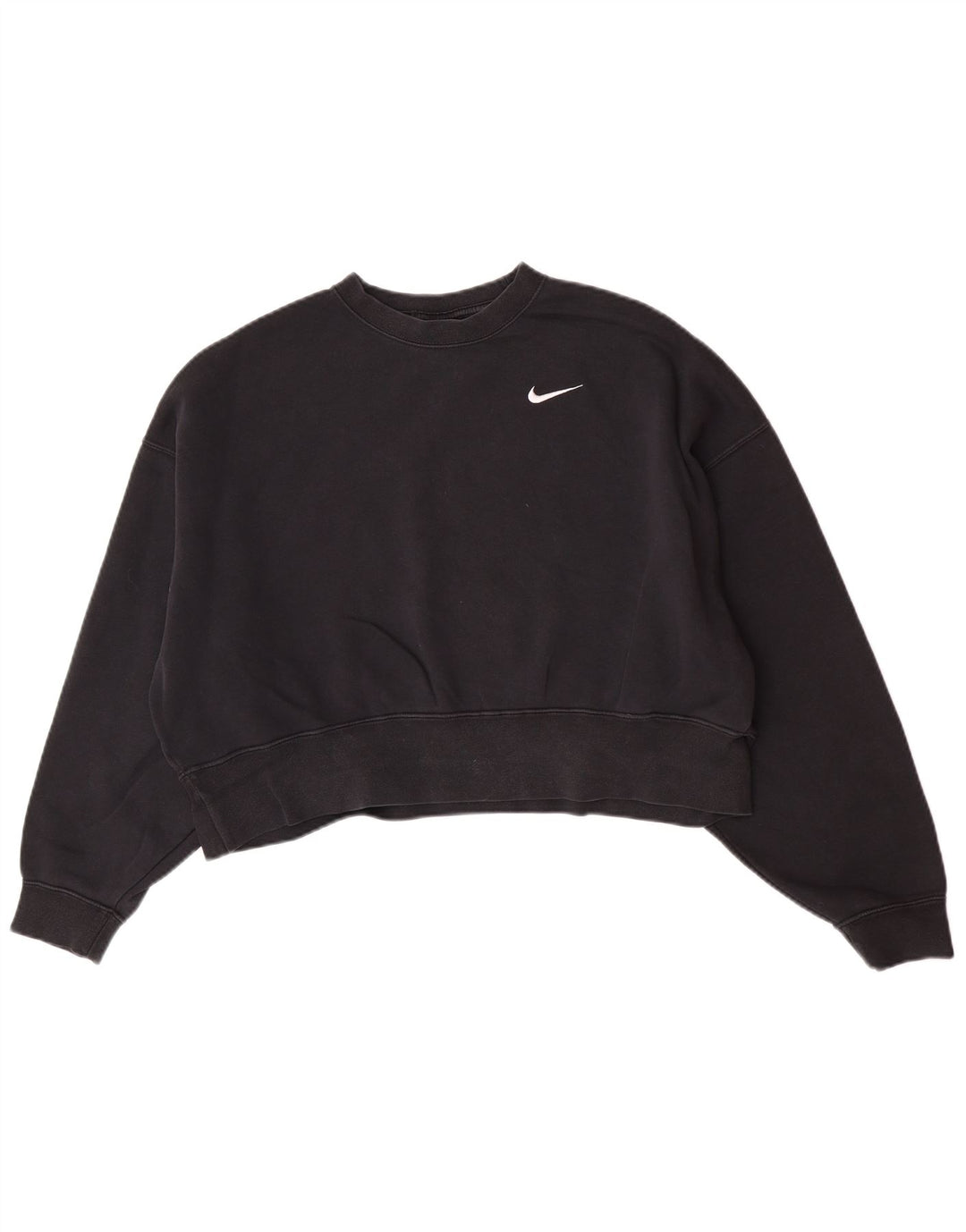 Nike Damen Crop Oversized Sweatshirt Pullover UK 10 Small Schwarz Baumwolle