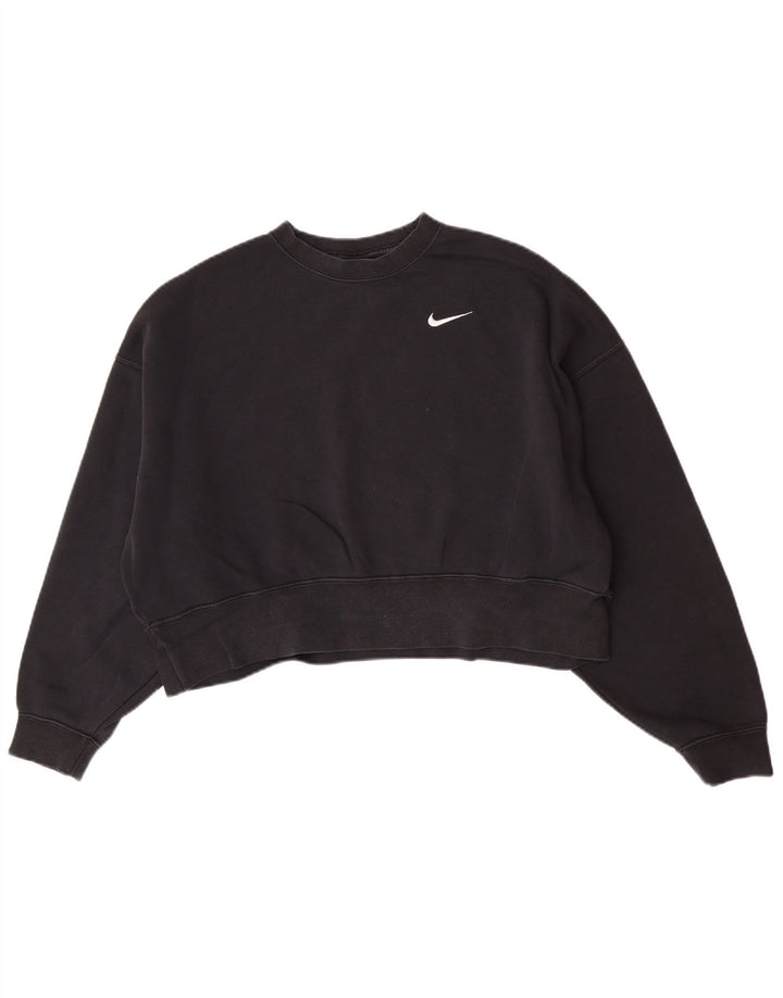 Nike Damen Crop Oversized Sweatshirt Pullover UK 10 Small Schwarz Baumwolle