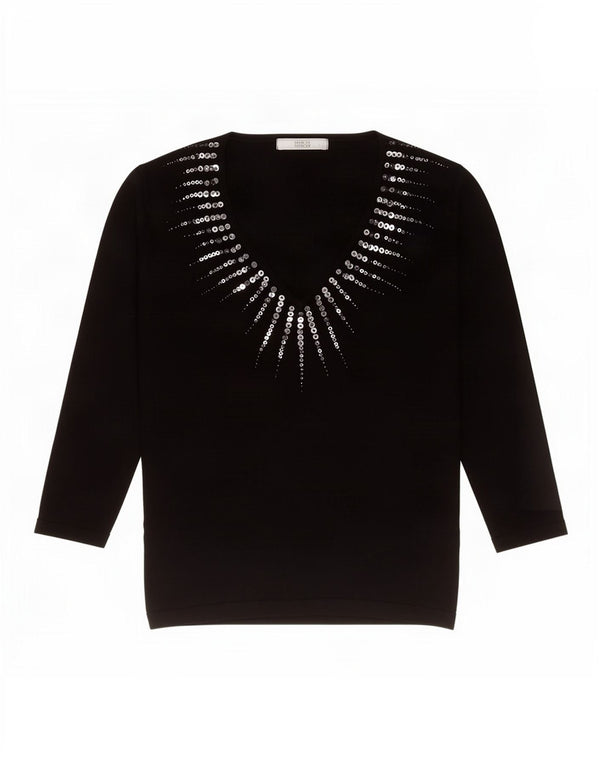 Marks & Spencer Damen-Top, 3/4-Ärmel, UK-Größe 10, Größe S, schwarze Viskose