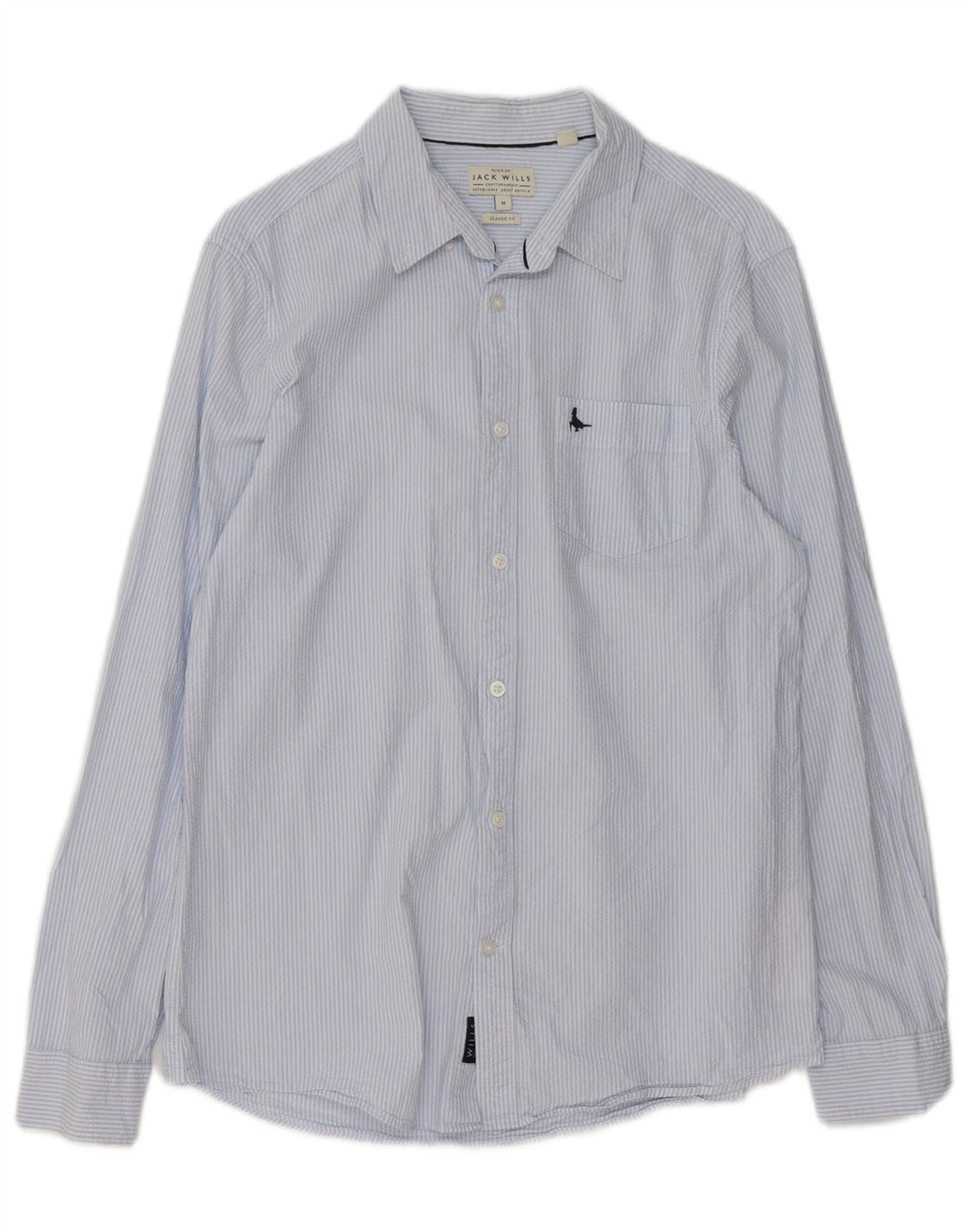 Jack Wills Herren-Hemd in klassischer Passform aus mittelblauer Nadelstreifen-Baumwolle
