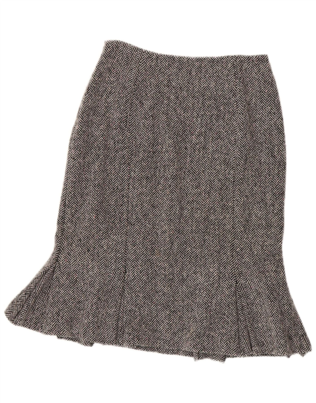 Hobbs Damen Schößchenrock UK 10 Small W26 Graue Wolle mit Fischgrätenmuster