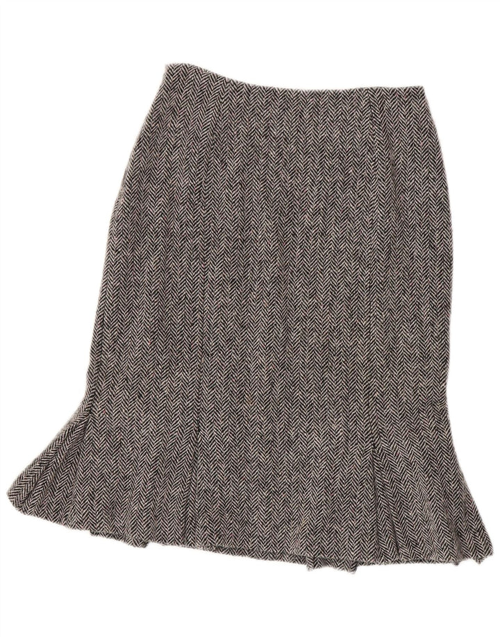 Hobbs Damen Schößchenrock UK 10 Small W26 Graue Wolle mit Fischgrätenmuster