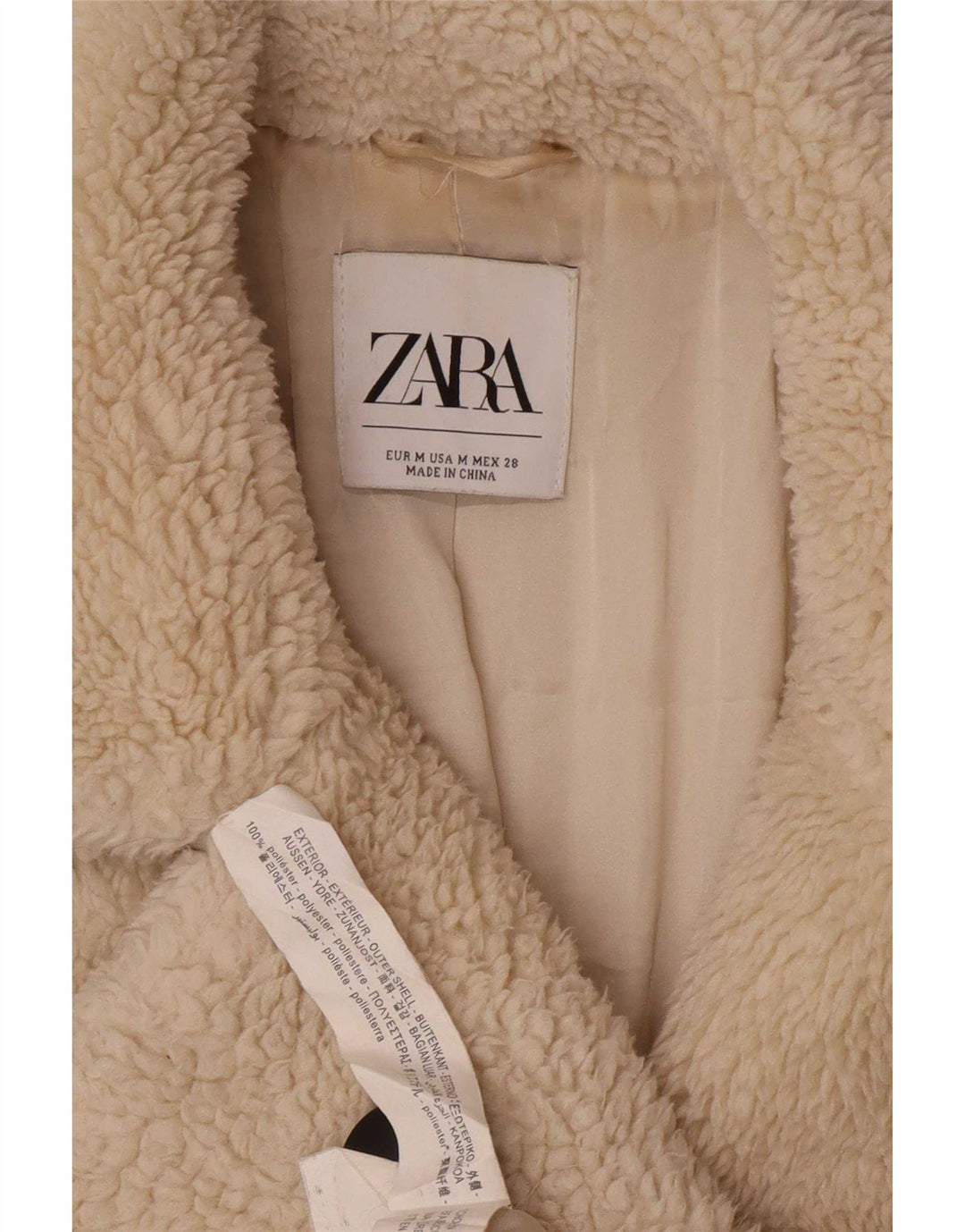 Zara Damen-Teddybär-Zweireiher-Mantel, Gr. 14, Mittel, gebrochenes Weiß