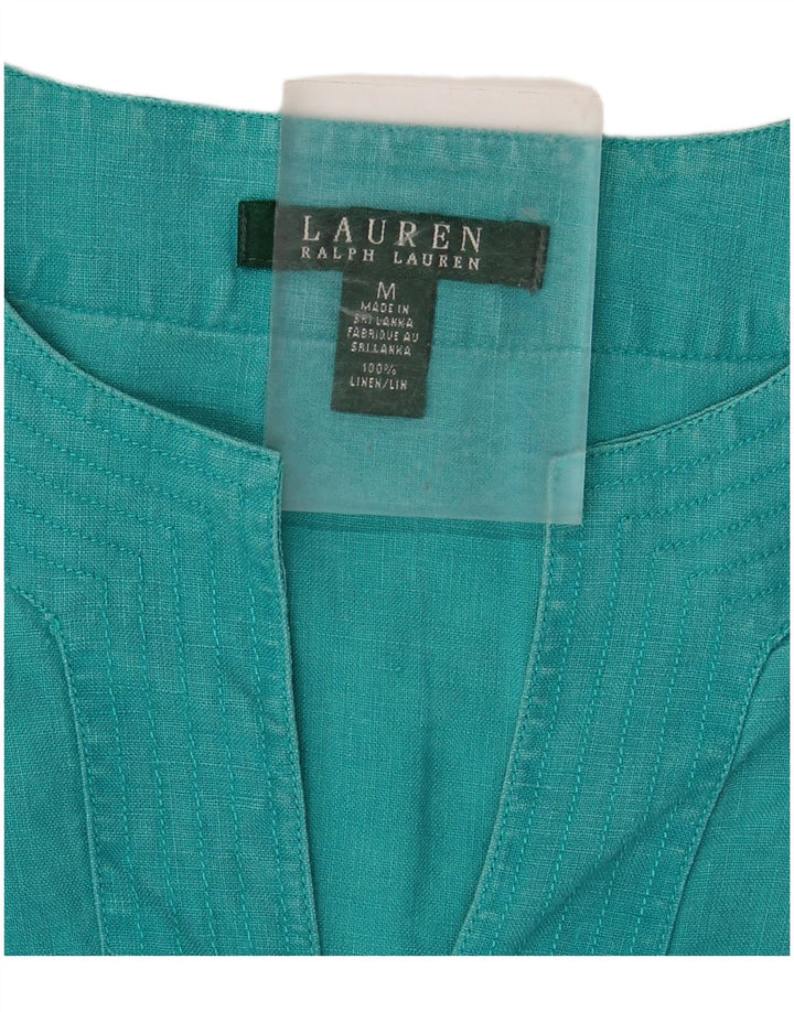 RALPH LAUREN Damen Langarm-Blusenoberteil UK 14 Mitteltürkises Leinen