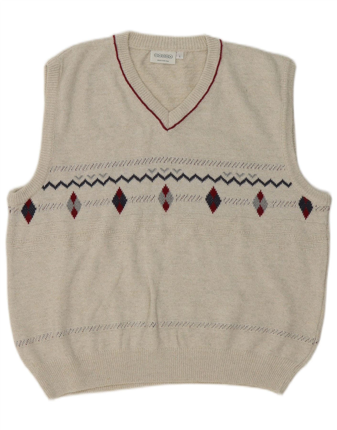 Canda Herren-Tanktop, groß, Beige, Argyle-/Diamant-Baumwolle
