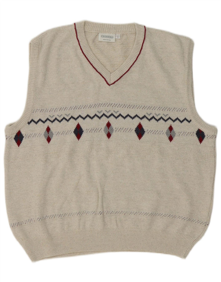 Canda Herren-Tanktop, groß, Beige, Argyle-/Diamant-Baumwolle