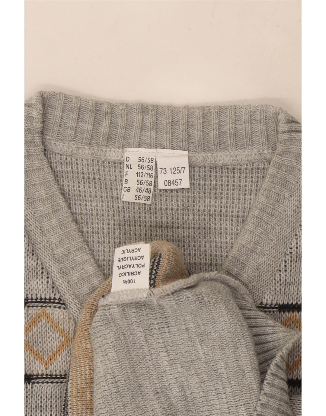 VINTAGE Herren Pullover mit V-Ausschnitt UK 46/48 2XL Grau Argyle/Diamant