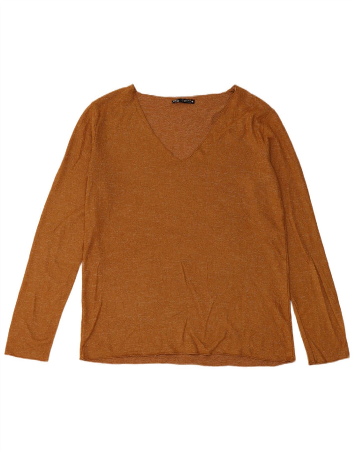 Zara Damen Top Langarm UK 14 Large Braun