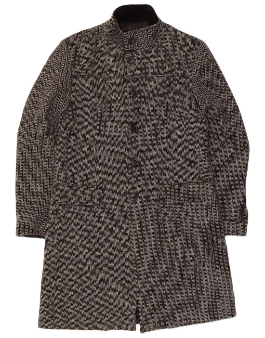 Zara Herren Longline Classic Fit Mantel UK 40 Large Grau Herringbone