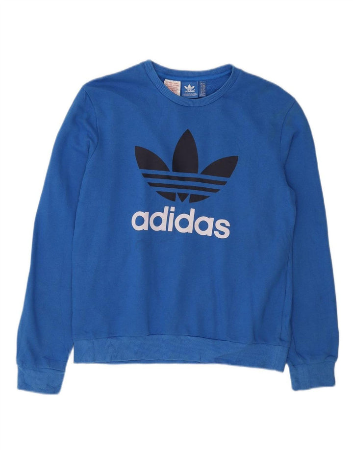ADIDAS Boys Graphic Sweatshirt Jumper 13-14 Years Blue Cotton