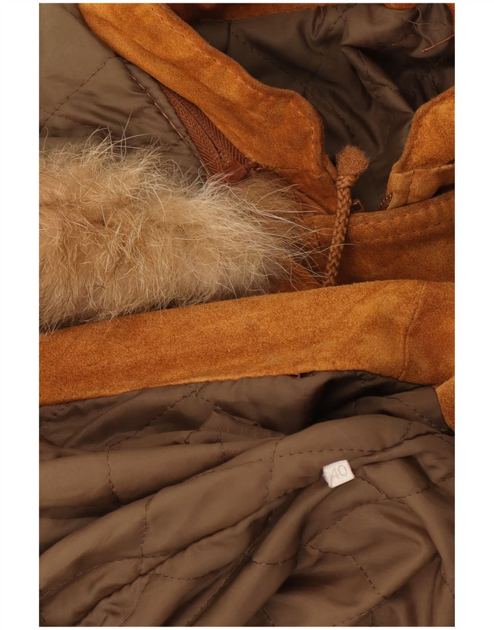 Vintage Damen-Parka aus Wildleder mit Kapuze, EU 40, mittelbraunes Wildleder