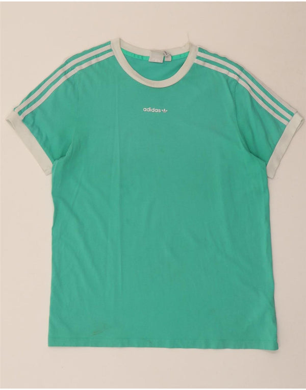 Adidas Damen T-Shirt Top UK 14 Large Türkis Baumwolle