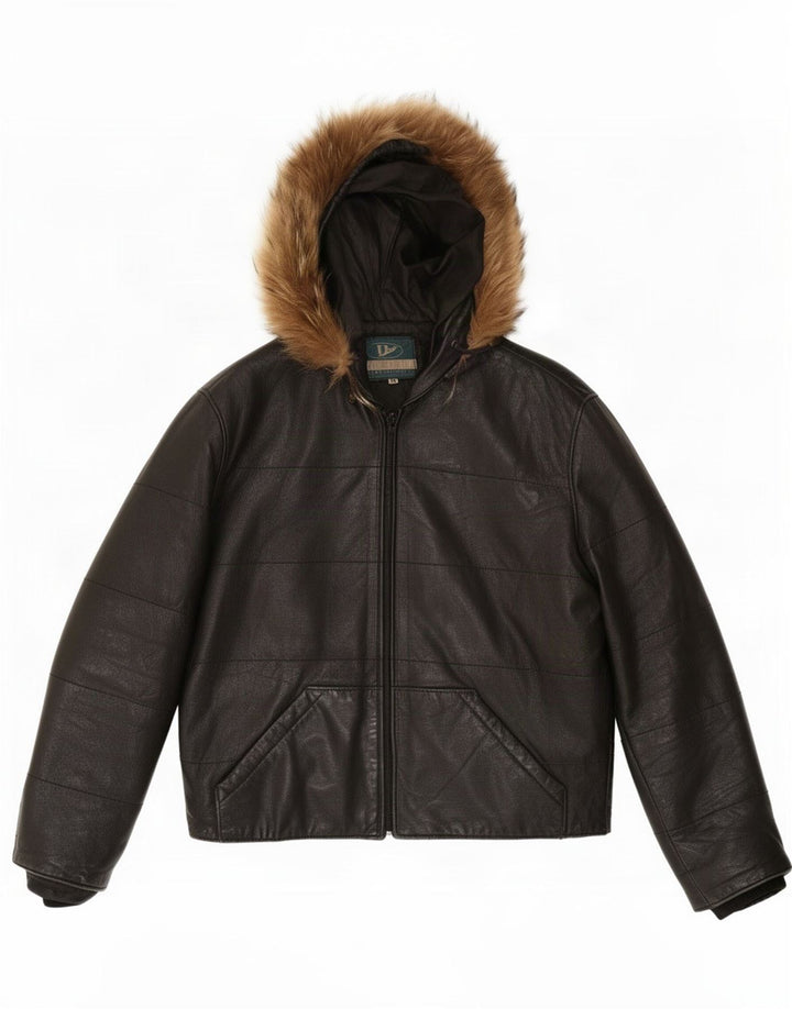 Pellitalia Damen-Lederjacke mit Kapuze, UK 14, mittelschwarz