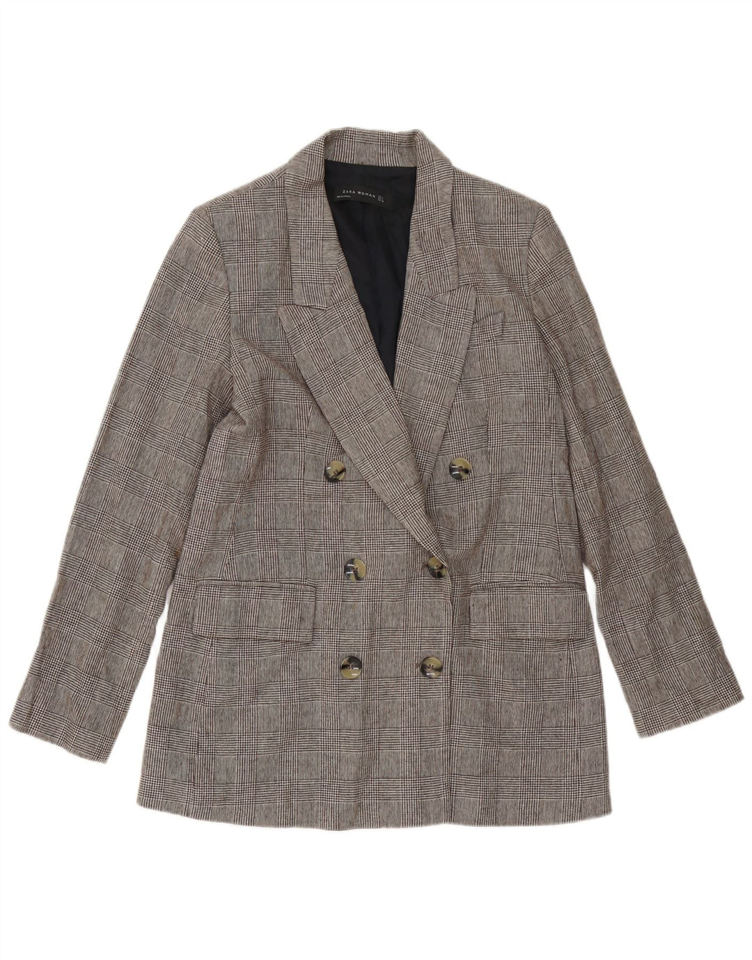 Zweireihiger Blazer für Damen von ZARA, Gr. 14, Mittelgrau mit Hahnentrittmuster
