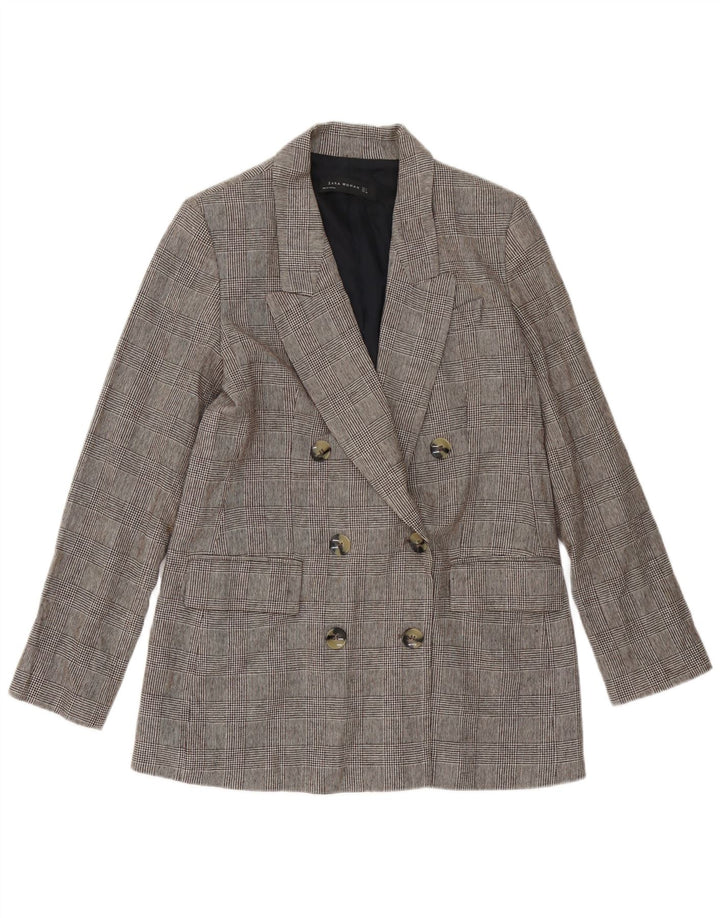 Zweireihiger Blazer für Damen von ZARA, Gr. 14, Mittelgrau mit Hahnentrittmuster
