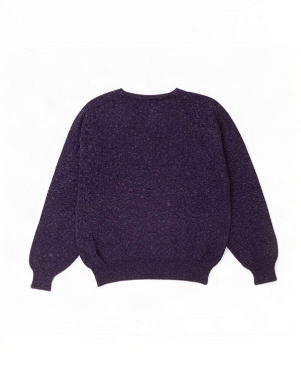 Vintage Damen-Pullover mit U-Boot-Ausschnitt, UK 14, mittellila, gefleckte Baumwolle