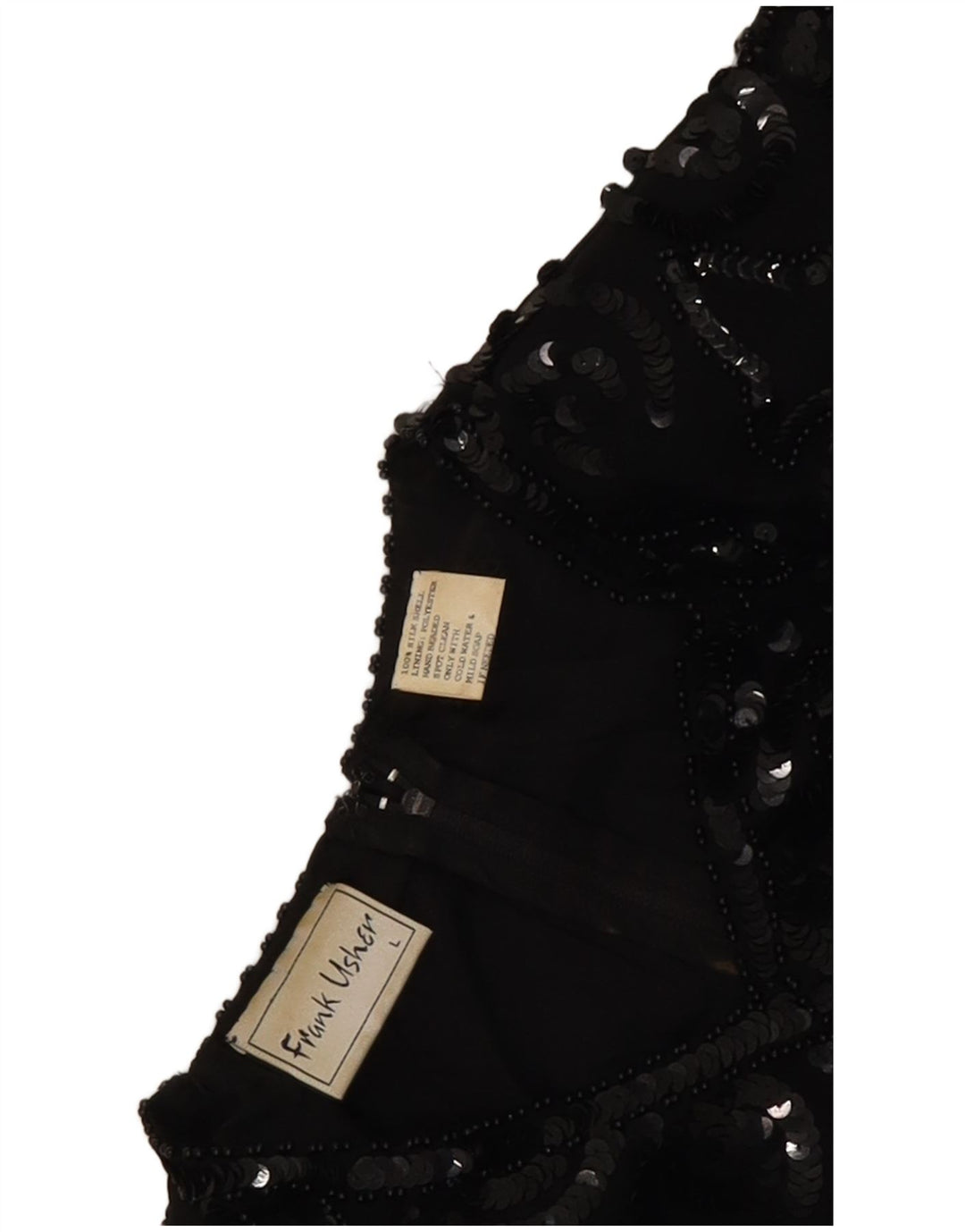 Frank Usher Damen Bluse Top UK 16 Große schwarze Seide