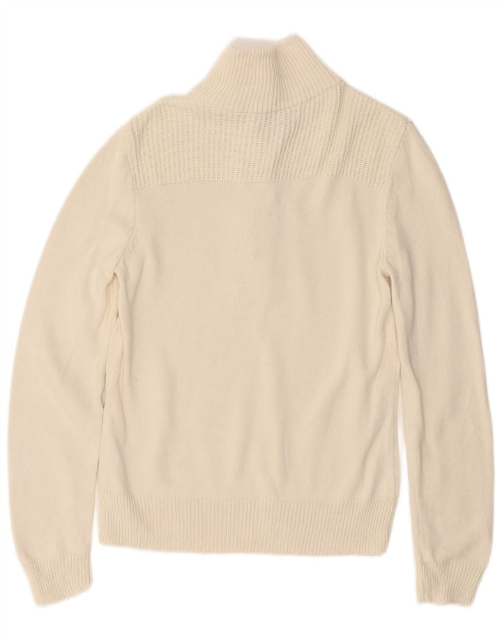 Ralph Lauren Damen-Pullover mit Knopfkragen, UK 14, mittelweiße Baumwolle