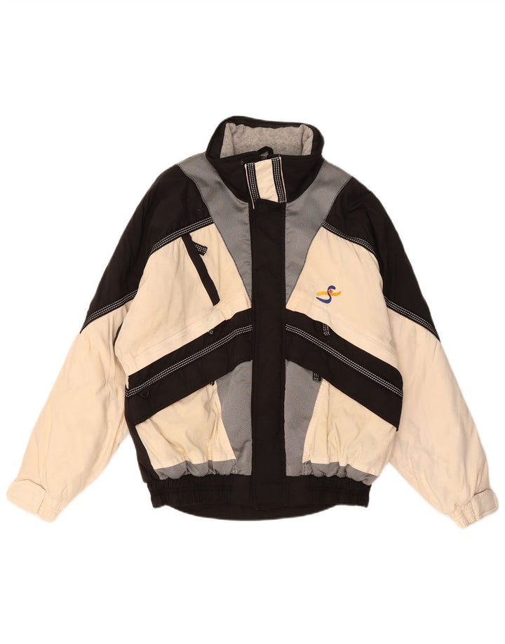 Sportliche Herren-Skijacke mit Kapuze und lockerer Passform, IT 46, Größe S, Weiß, Farbblock