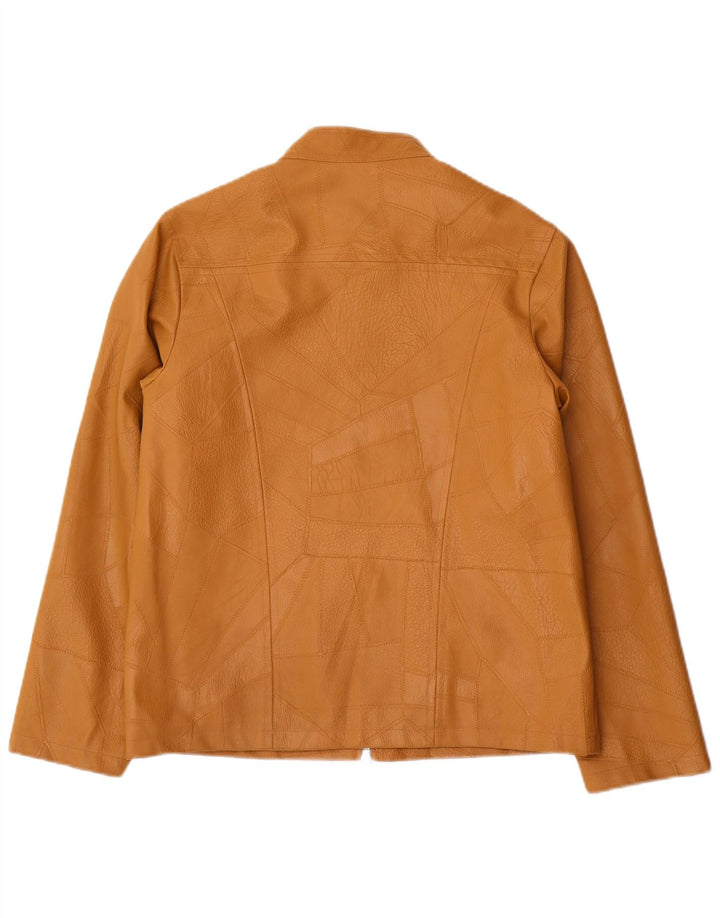 Vintage Damen Kunstlederjacke UK 14 Large Beige Patchwork Polyvinyl
