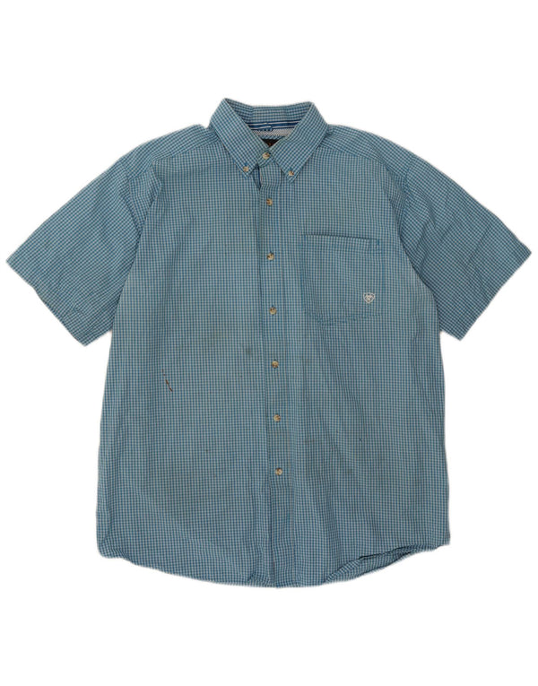 Ariat Mens Short Sleeve Shirt Large Blue Gingham