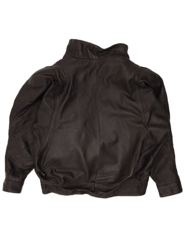 VINTAGE Damen Übergroße Lederjacke UK 14 Medium Schwarz