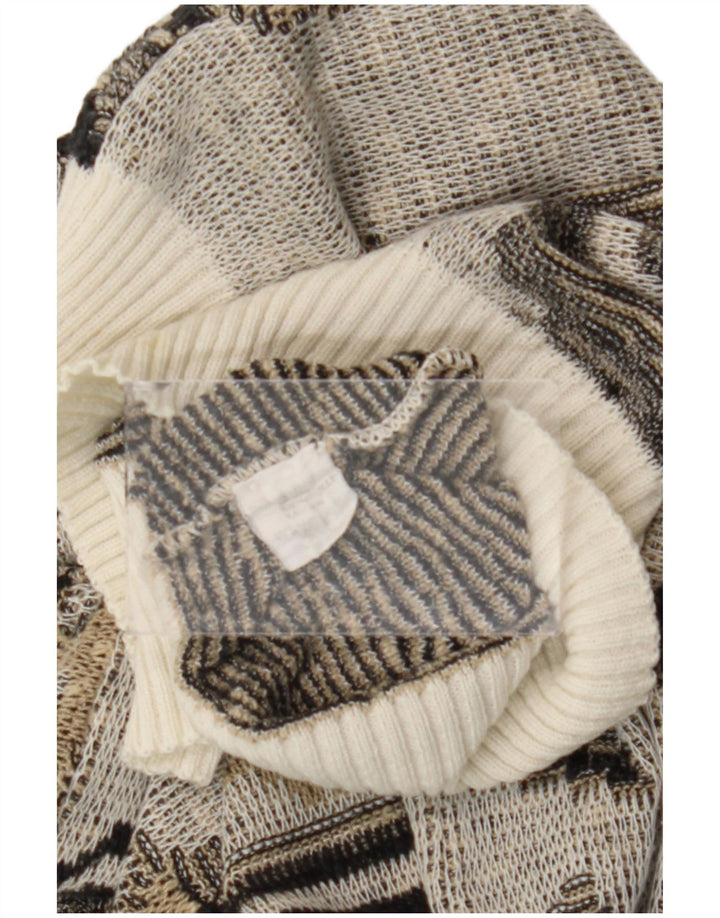 Vintage Herren-Pullover mit Rundhalsausschnitt, mittelgraue geometrische Baumwolle