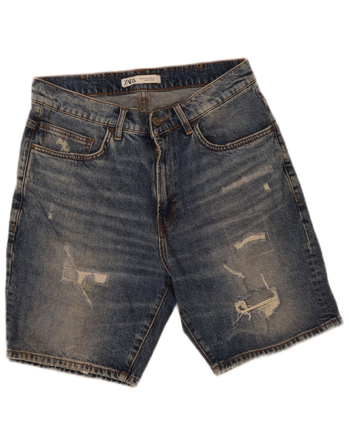 Zara Herren Distressed Denim Shorts EU 40 Medium W31 Blaue Baumwolle