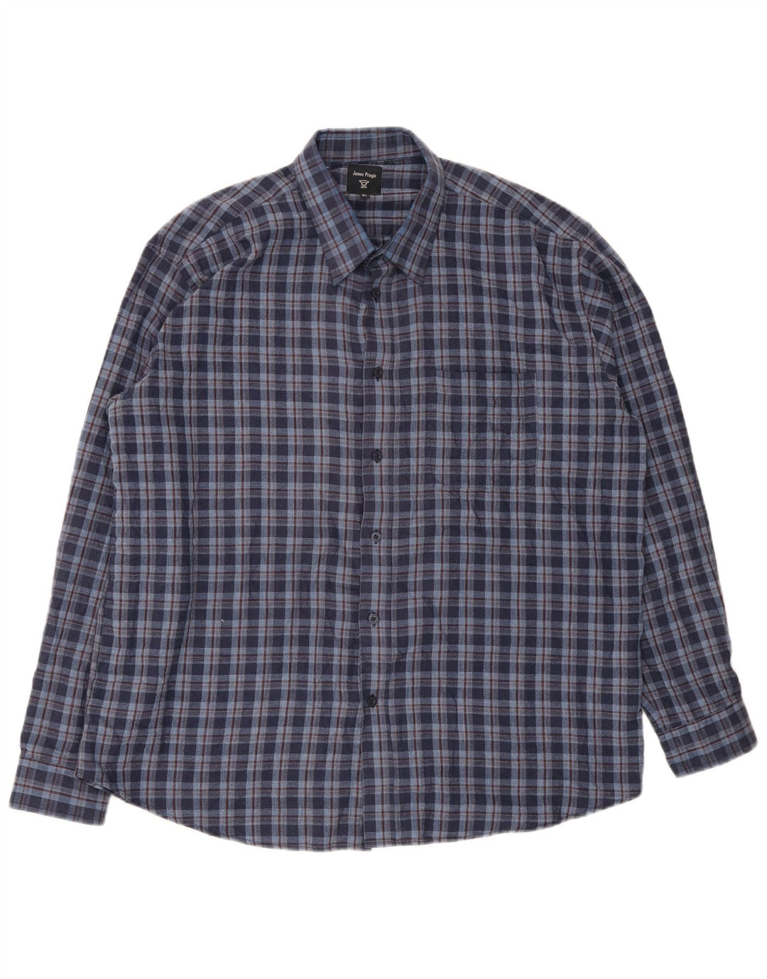 James Pringle Herren Flanellhemd XL Marineblau kariert Polyester