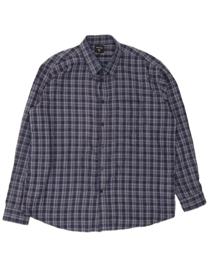 James Pringle Herren Flanellhemd XL Marineblau kariert Polyester
