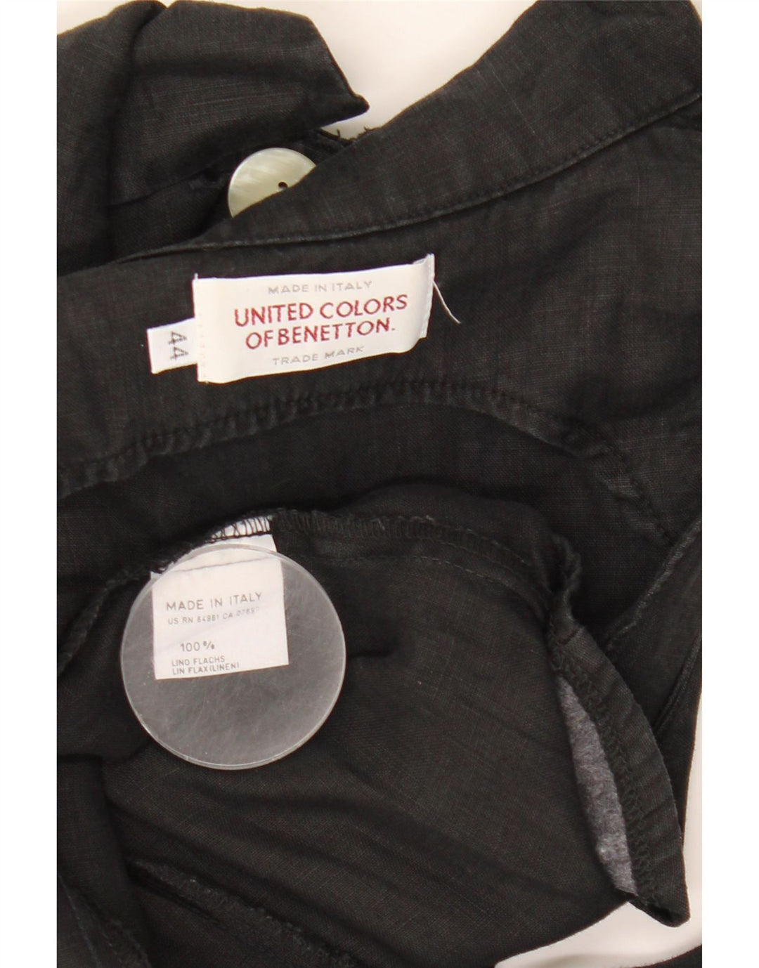 Benetton Damen Ärmelloses A-Linien-Kleid IT 44 Mittelschwarzes Leinen