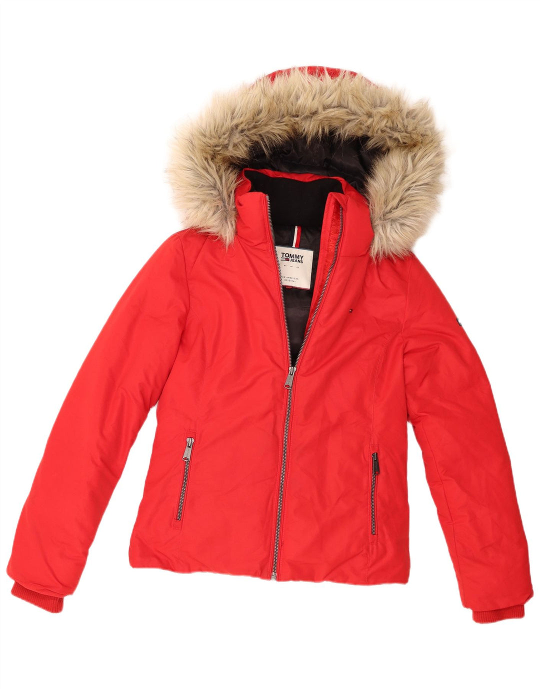 Tommy Hilfiger Damen-Jacke mit Kapuze, gepolstert, UK 10, Größe S, Rot, Polyester