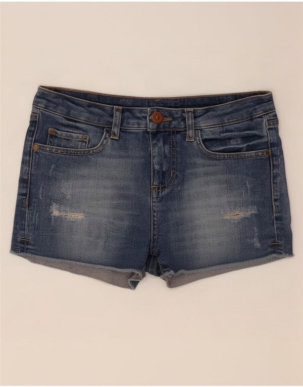 Zara Damen Distressed Denim Shorts EU 36 Small W26 Blaue Baumwolle