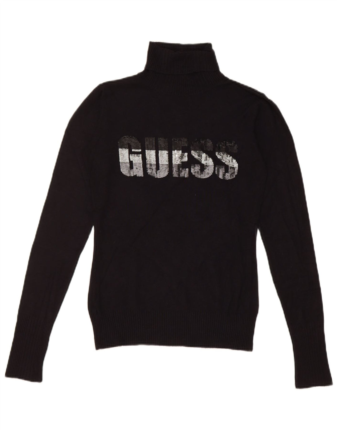 Guess Damen-Pullover mit Rollkragen, Grafik, Gr. 8, Schwarz