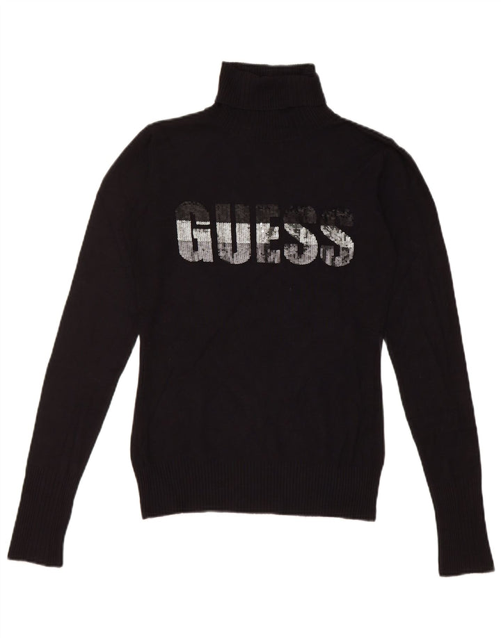 Guess Damen-Pullover mit Rollkragen, Grafik, Gr. 8, Schwarz