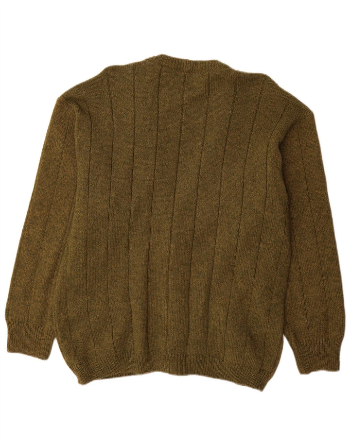 VINTAGE Herren-Cardigan-Pullover, groß, Khaki, Alpakawolle